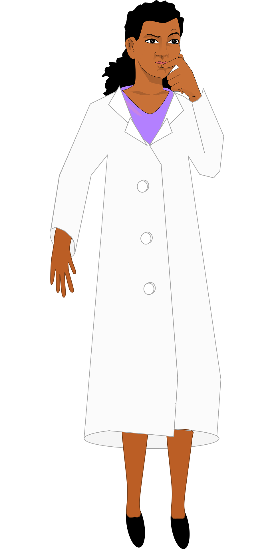 A picture of a woman in a lab coat