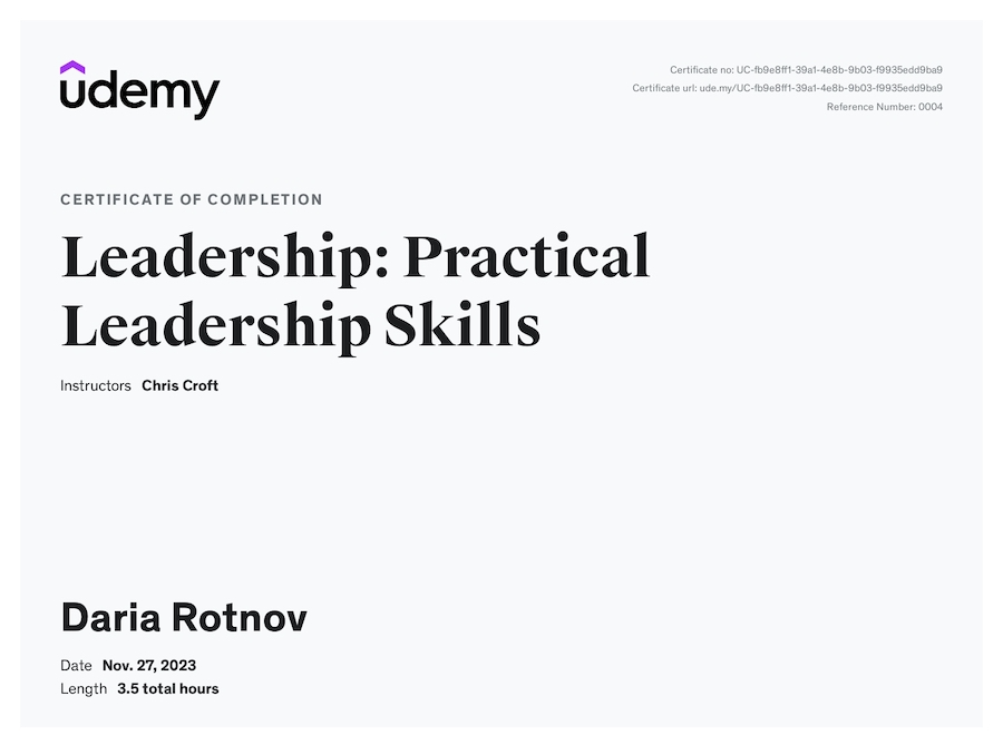 Certificate leadership skills