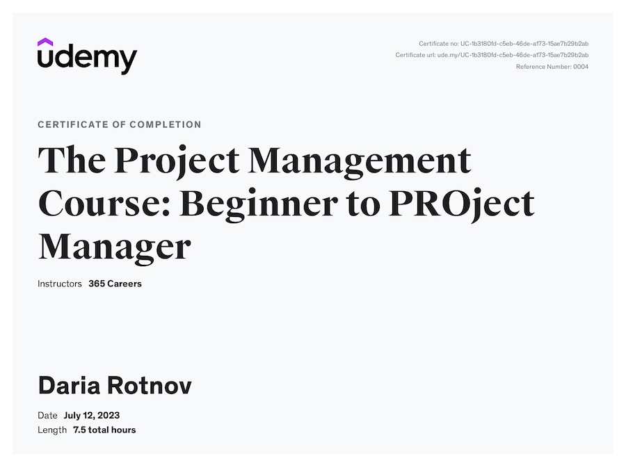 Certificate Project management